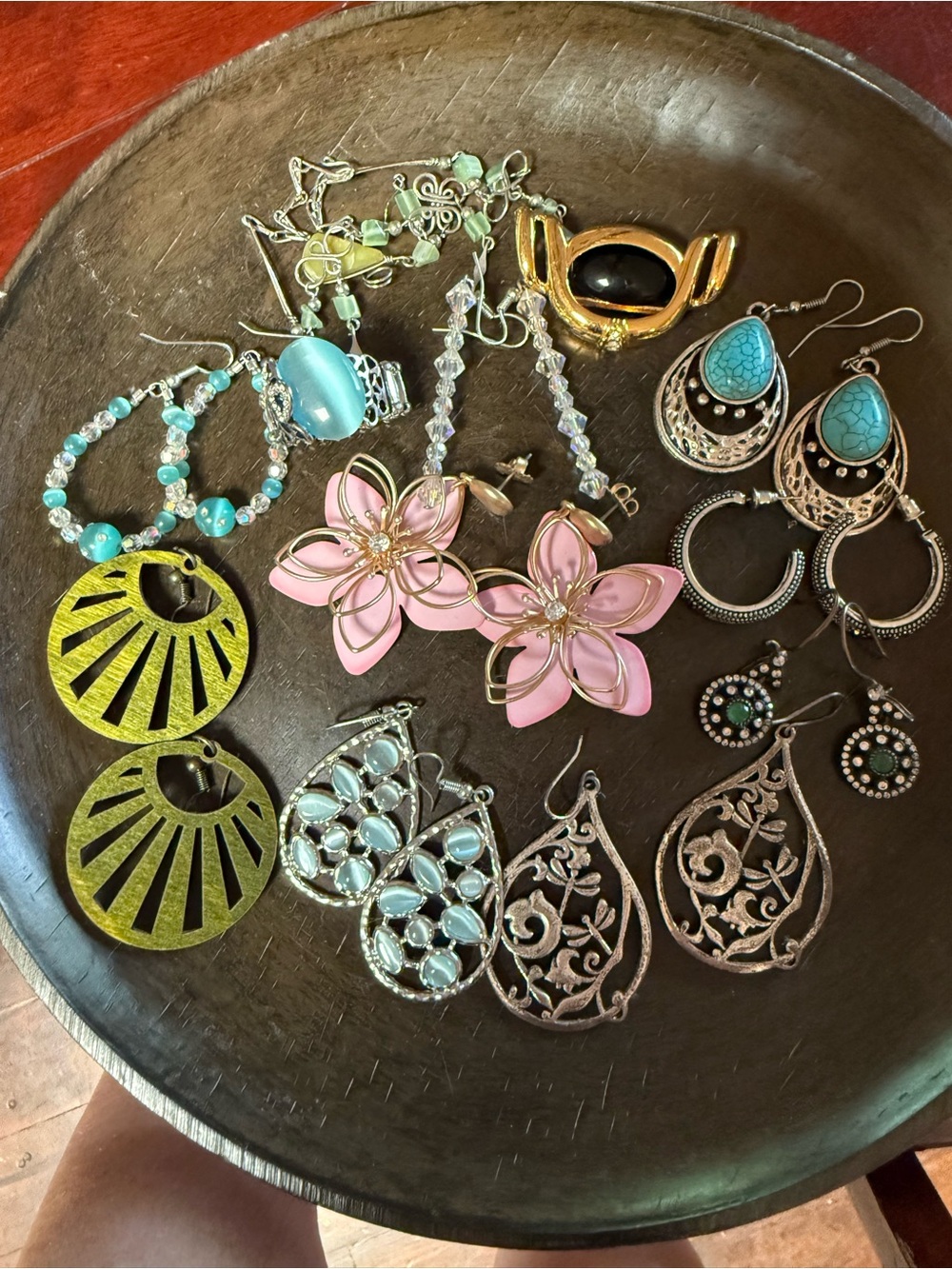 Assorted Pink Flower & Turquoise Earrings Set - Women's Jewelry